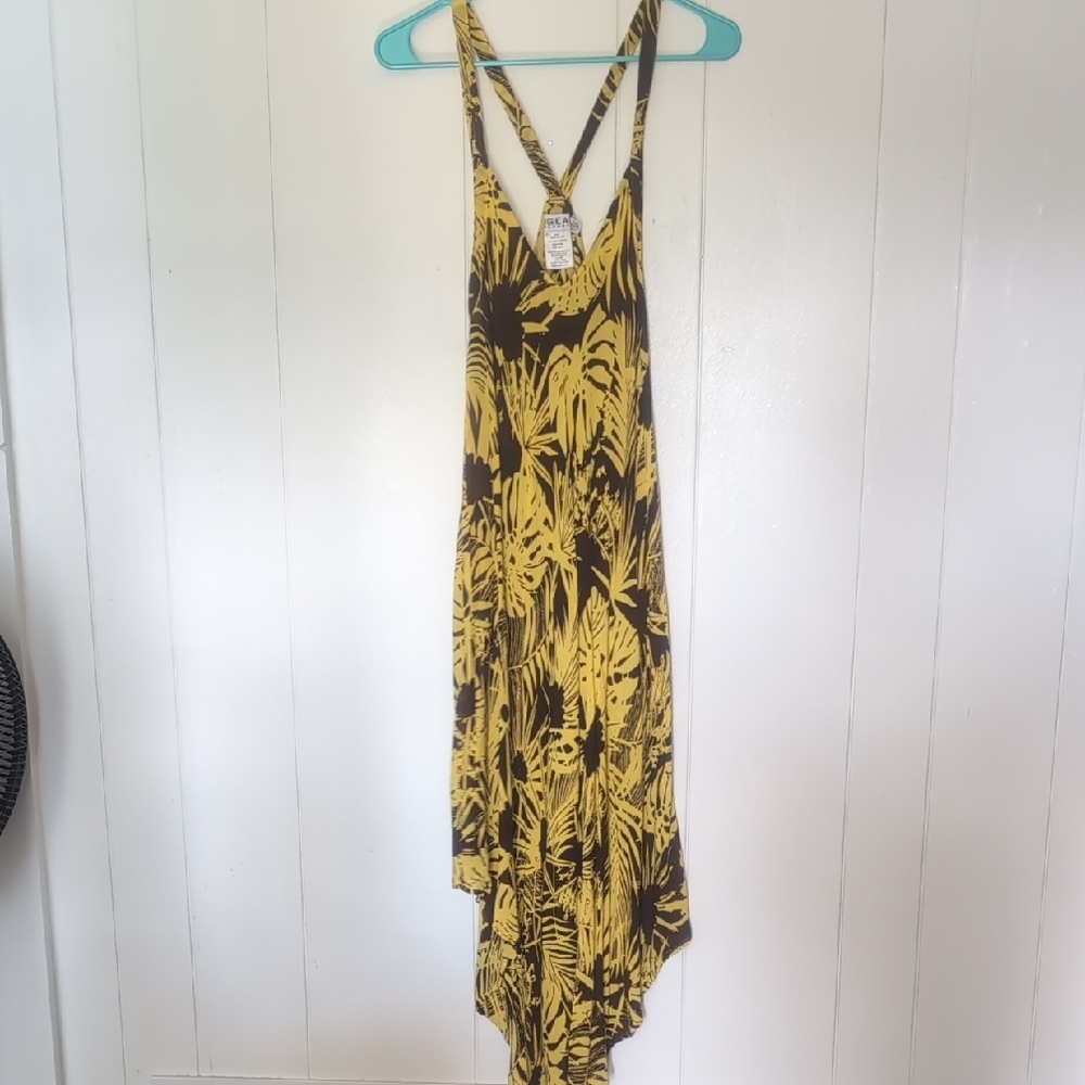 Yellow and Brown Tropical Print Dress